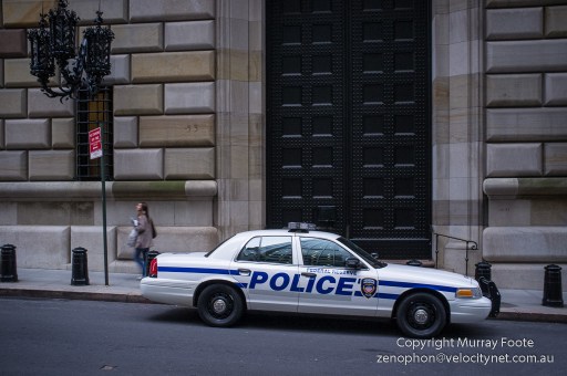 Federal Reserve Police Car in front of Federal Reserve Bank of New York, which has the world's largest holdings of gold according to their web site.