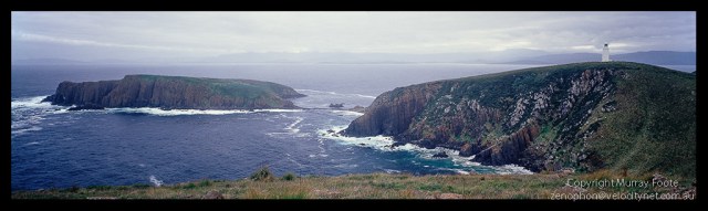 Cape Bruny lighthouse 1:00pm 3 April 1987 Nagaoka Field Camera 5x4" 65mm Schneider super Angulon f16 1/4 second + polariser,  Fujichrome 50.