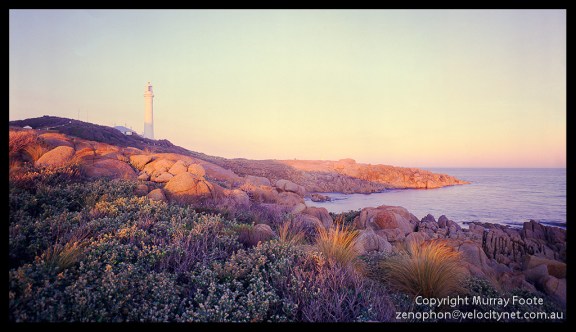 Point Hicks lighthouse at sunset Arca-Swiss 5x4" monorail camera 5:10pm 26 April 1987 90mm Linhof Schneider Angulon f22 either 1 or 2 seconds plus polariser Fujichrome 50
