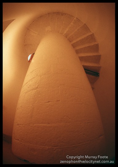 Wilson's Prom  lighthouse staircase from below 8:00pm 24 April 1987 Nikon FE 16mm fisdheye Nikkor AI f3.5 6 minutes Fujichrome 50 (?)