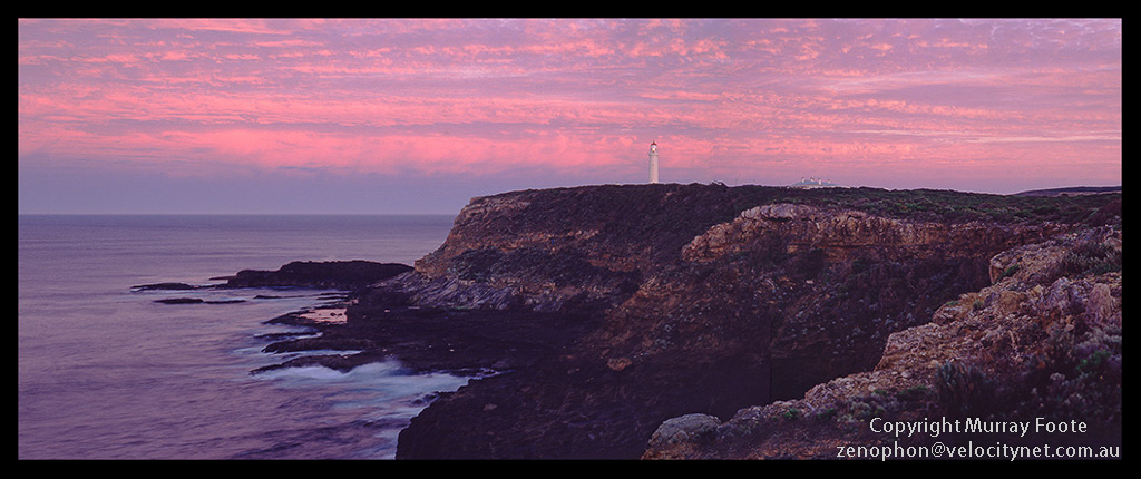 Cape Nelson at Dawn 7:20am  3 May 1987 Mamiya 645 f16 65 seconds + polariser plus f22 37 seconds + polariser (two exposures combined) Fujichrome 50