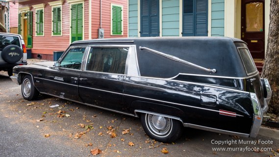 Architecture, Cadillac Hearse, Drain covers, Faubourg Marigny, Marigny, New Orleans, Photography, Street photography, Travel, USA