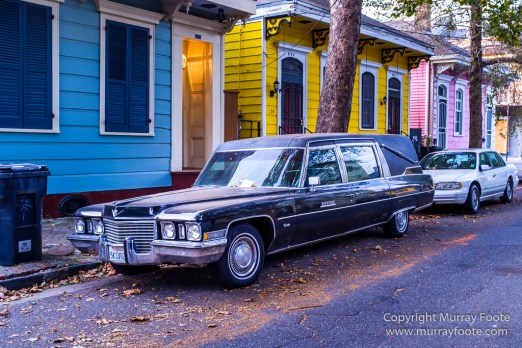 Architecture, Cadillac Hearse, Drain covers, Faubourg Marigny, Marigny, New Orleans, Photography, Street photography, Travel, USA